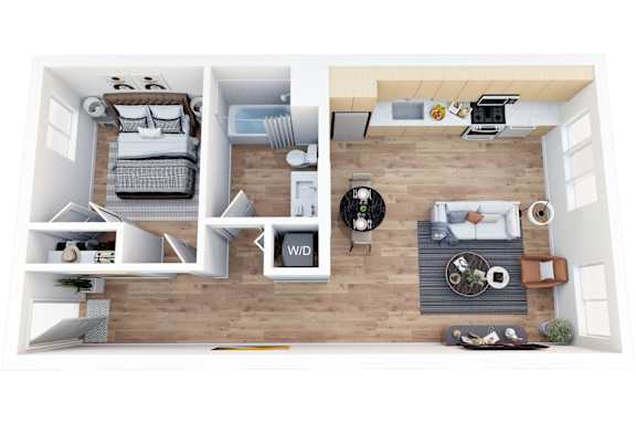Floor Plan  a stylized floor plan with a bedroom and a living room
