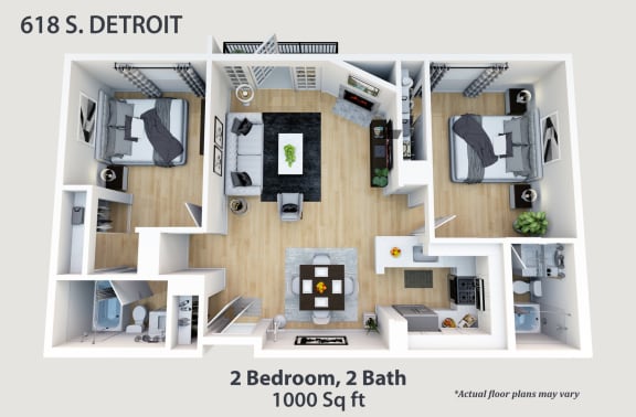 a 3d floor plan of a room with a bathroom and a bedroom