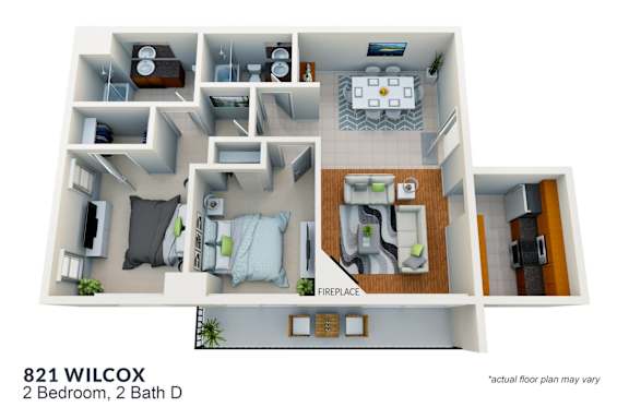 Floor Plan  a 3d floor plan of a room with a bathroom and a bedroom