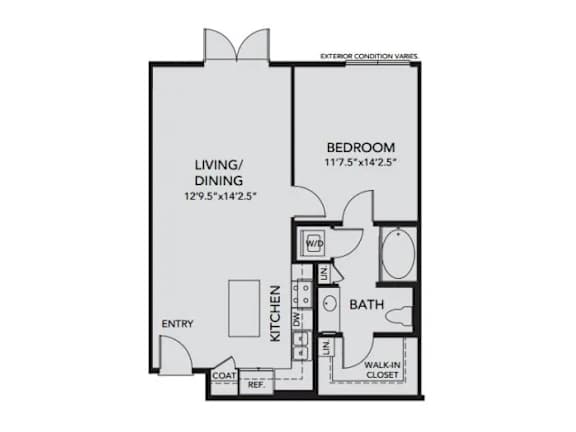 Floor Plan  A2 - 1 Bedroom, 1 Bath