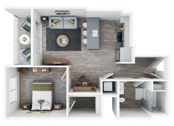 Floor Plan  a stylized floor plan with a bedroom and a bathroom