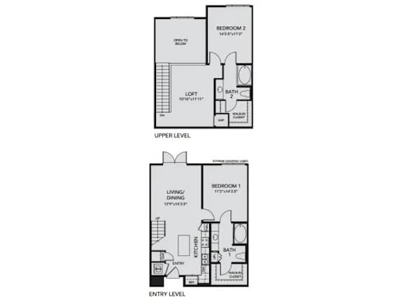 Floor Plan  A drawing of a two-story house plan with labeled rooms.