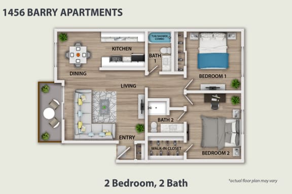 Floor Plan  Two Bedroom, Two Bath