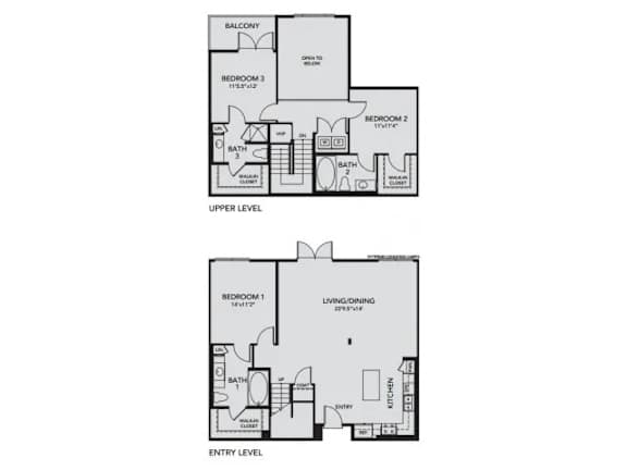 Floor Plan  A floor plan of a two-story house with three bedrooms and a balcony.