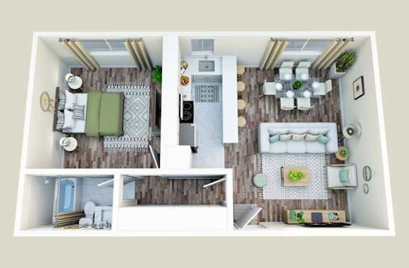 Floor Plan  a1 floor plan  1 bedroom with 2 baths  129