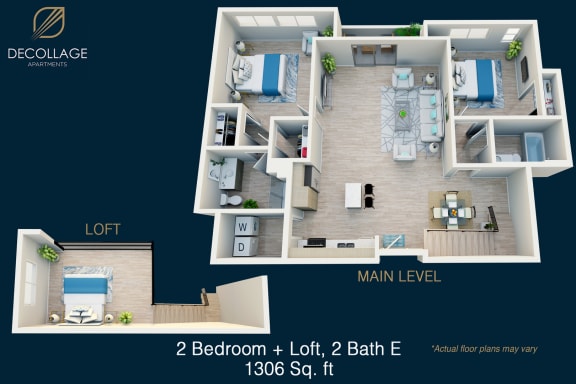 a floor plan of 2 bedroom with loft and main level