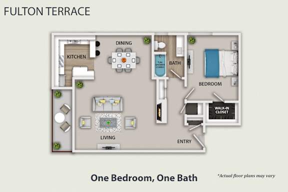 Floor Plan  One Bedroom, One Bath