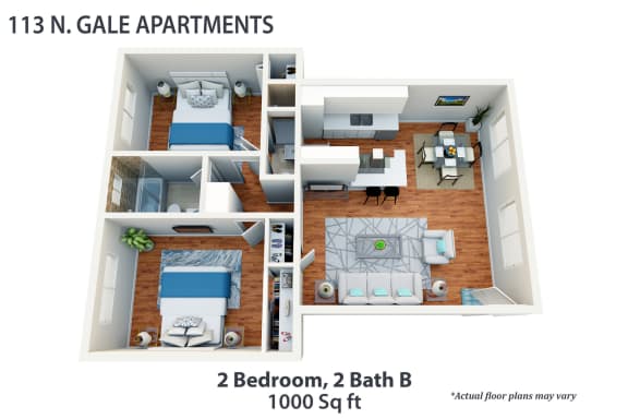 Floor Plan  a floor plan of two bedroom, 2 bath b1000 sq ft