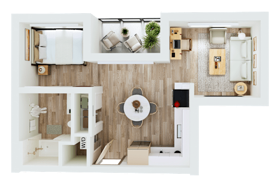 Floor Plan  A top-down view of a well-organized bathroom with a toilet, sink, and mirror.
