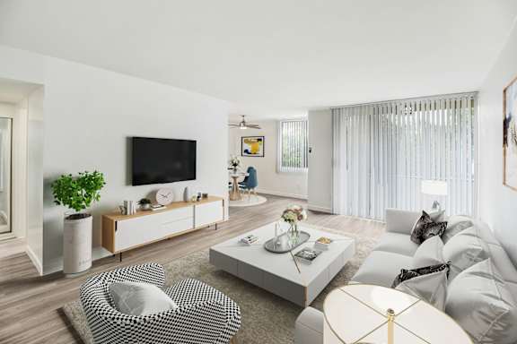 a living room with a couch and a coffee table