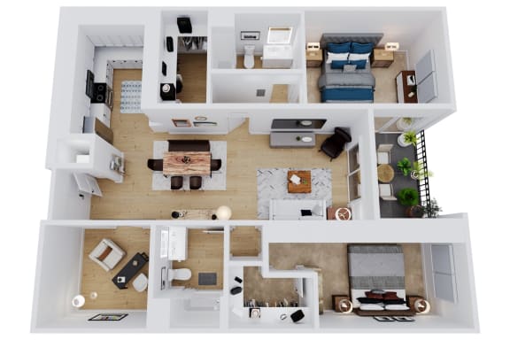 Floor Plan  a 3d rendering of a floor plan with a bedroom and living room