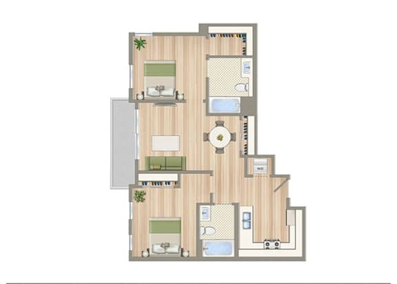 B Floor Plan at Seventh West Apartments, Santa Monica, CA