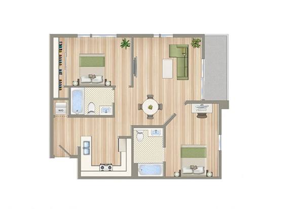 E Floor Plan at Seventh West Apartments, Santa Monica, 90401