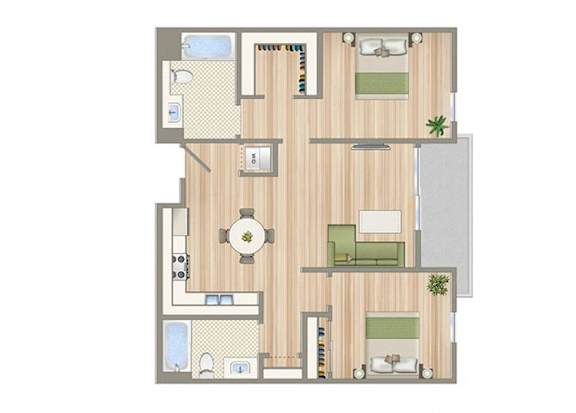 J Floor Plan at Seventh West Apartments, California, 90401