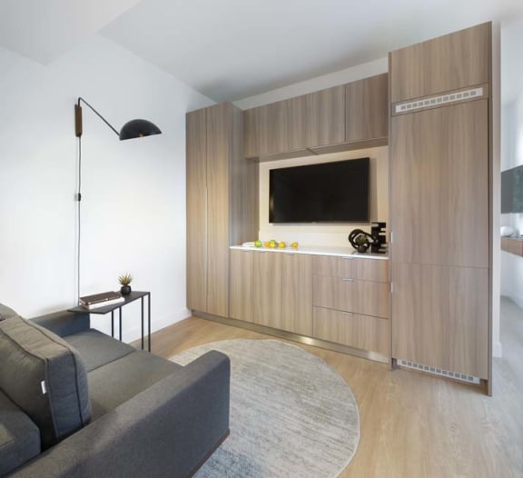 a living room with a couch and a television