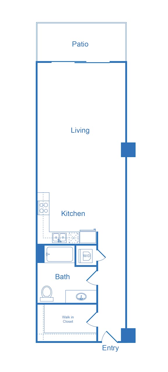 Floor Plan  A floor plan of a house with a kitchen, bathroom, and living room.