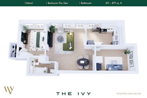 Floor Plan  A floor plan of a property with a living room, two bedrooms, a bathroom, and a kitchen.