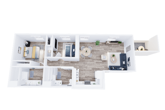 Floor Plan  A 3D rendered image of a house layout.