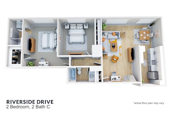 Floor Plan  a floor plan of the riverside drive 2 bedroom 2 bath c