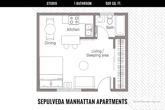 Floor Plan  a floor plan of a small house with a bedroom and a bathroom