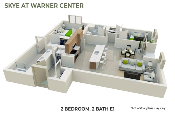Floor Plan  2 Bedroom, 2 Bath E1