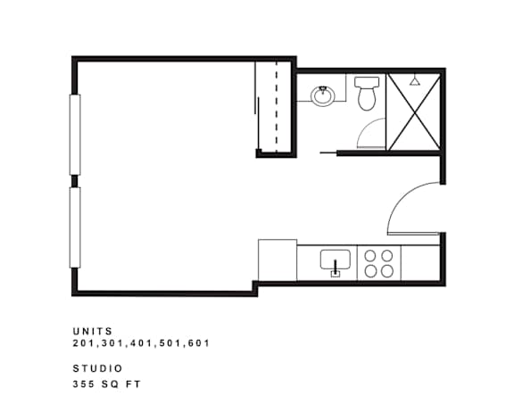 Floor Plan  a floor plan of a studio apartment with a bedroom and a living room
