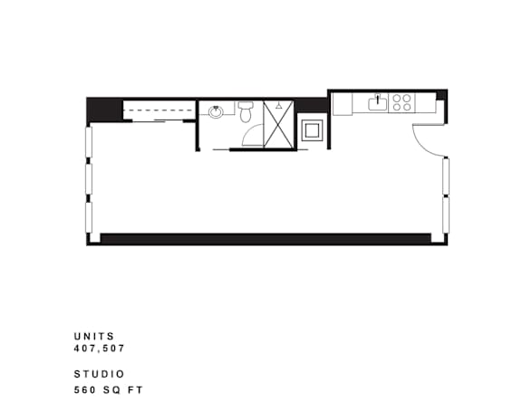 Floor Plan  a floor plan of a studio apartment with a loft