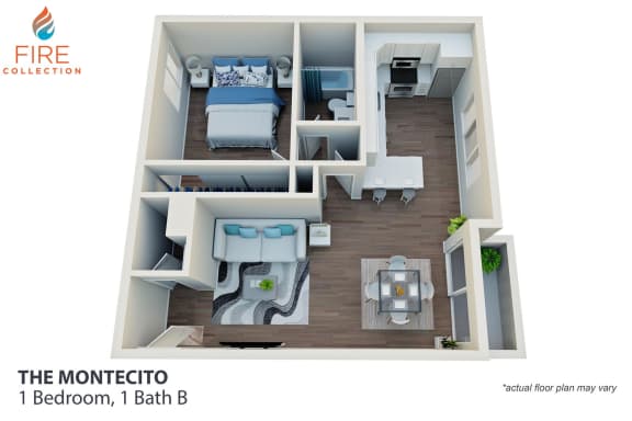  Floor Plan One Bedroom, One Bath