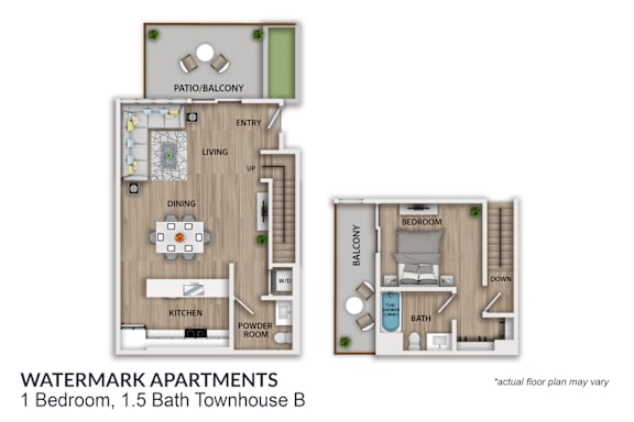 a floor plan  watermark apartments  1 bedroom 1 bath