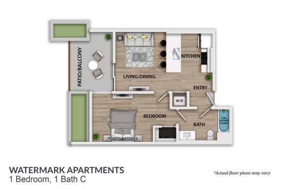 a floor plan of 1 bedroom 1 bath c