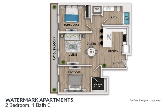 a floor plan  watermark apartments 2 bedroom 1 bath