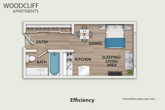 A floor plan of a Woodcliff Apartments apartment.