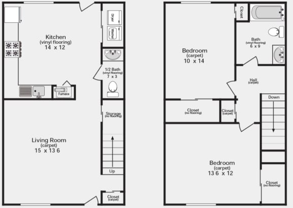 2 Bedroom Townhouse 1.5 Bathroom Bloomington