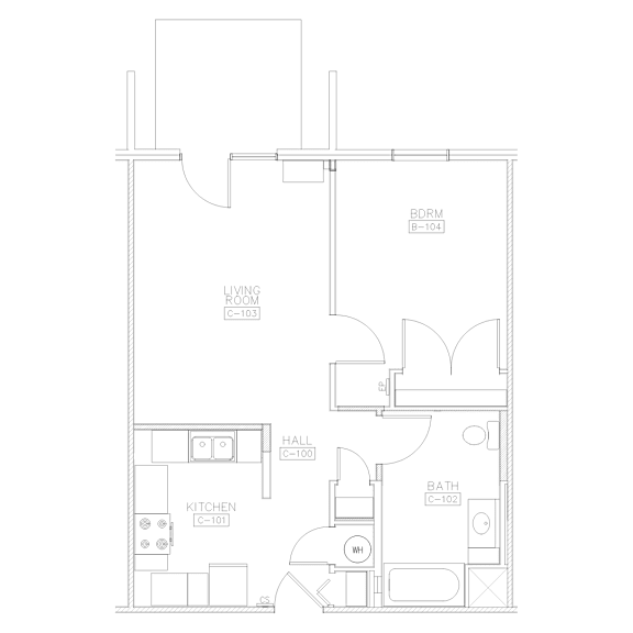 A floor plan of a house with labeled rooms including a living room, kitchen, bathroom, and hall.