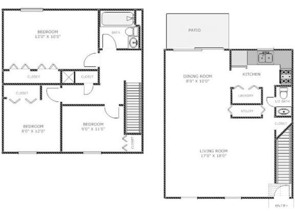  Floor Plan Three Bedroom Townhome