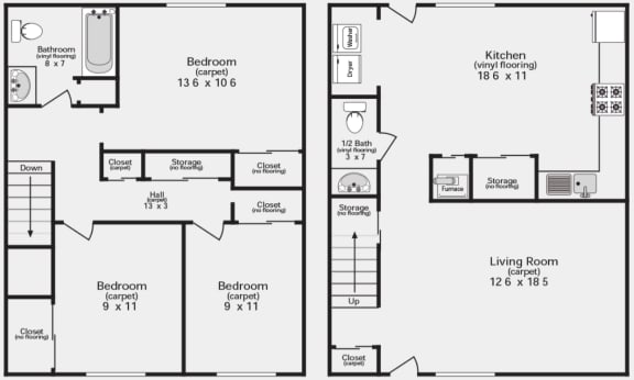3 Bedroom Townhouse 1.5 Bathroom Bloomington