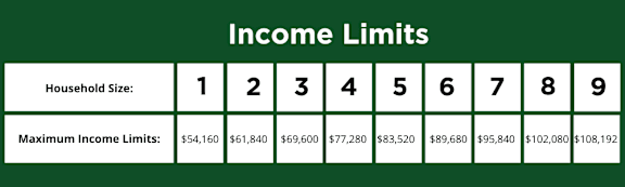 A table displaying income limits based on household size.