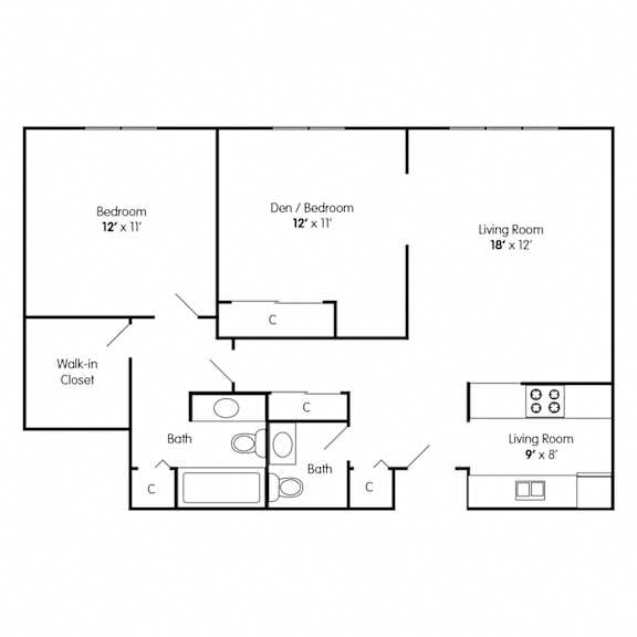 One Bedroom with Den Racine WI