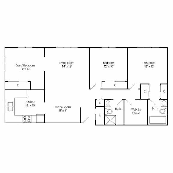 Two Bedroom Apartment with Den Racine WI