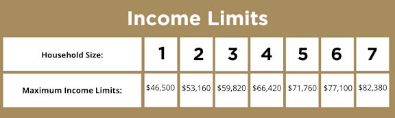 A table showing income limits based on household size.
