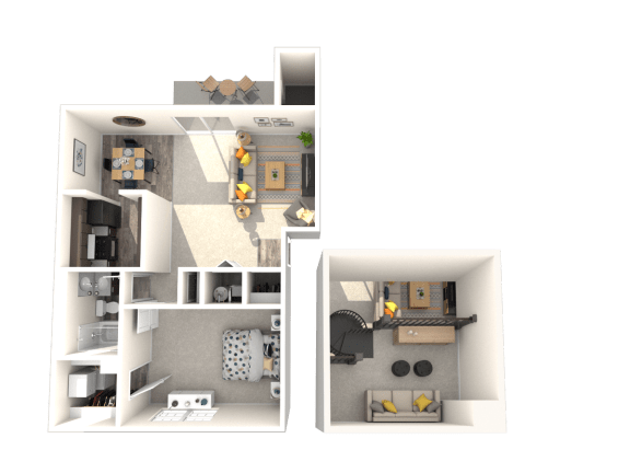  Floor Plan One Bedroom Apartment with Loft