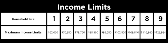 A table showing income limits for different household sizes.