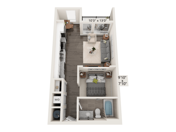 Floor Plan  Slate Studio Bed  3D floor plan at Quarry at River North Apartments, Indianapolis, IN 46240