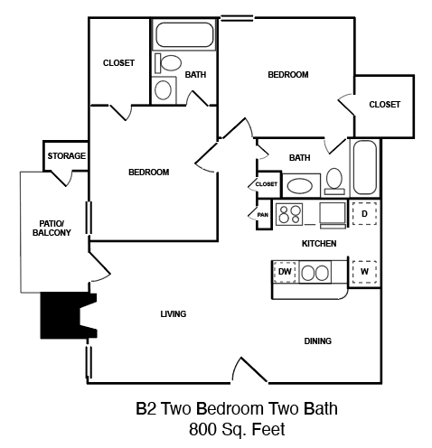 Townhouse 2 bedroom 1 Bathroom floorplan