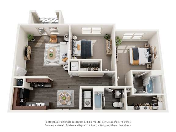 A floor plan of a house with a kitchen, living room, and bathrooms.