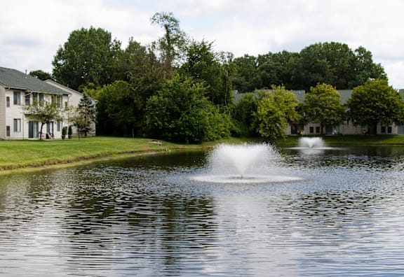 Fountain in the middle of lake at Woodland Meadows, Clinton Township, 48035