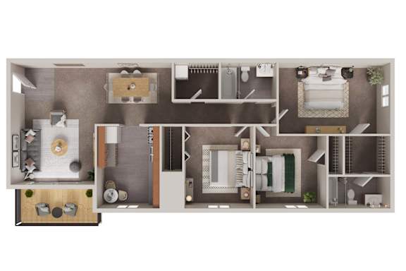 A floor plan of a house with a kitchen, living room, and bathroom.