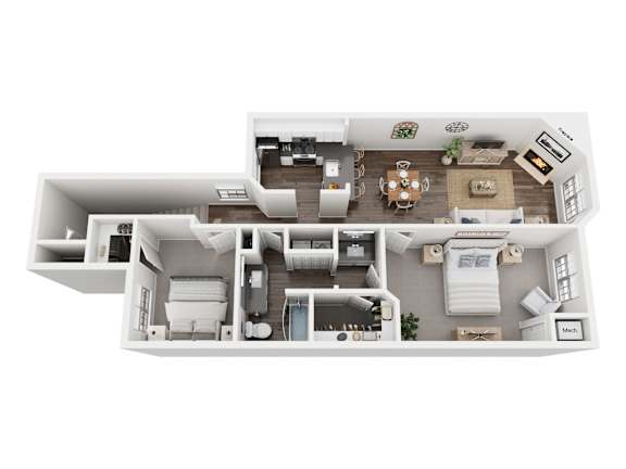Floor Plan  Langley II Upper Floorplan at Hidden Lakes Apartments, Michigan, 48346