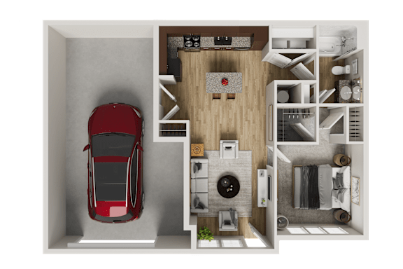 One bedroom apartment 3D floor plan at Woodlands at Abington Station Apartments, Abington