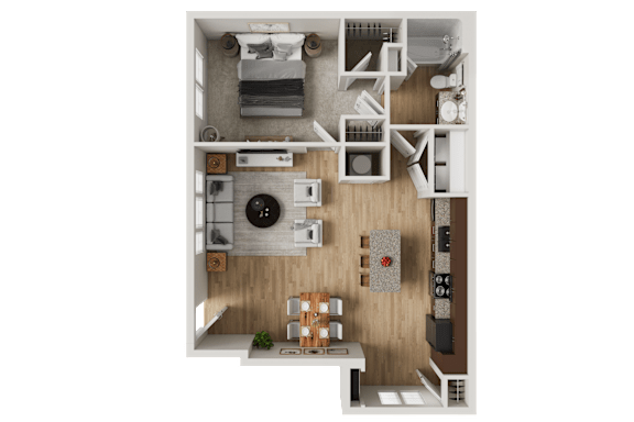Floor Plan  One bedroom apartment 3D floor plan at Woodlands at Abington Station Apartments